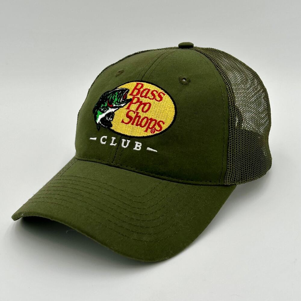 Bass Pro Shops Club SnapBack Hat Cap Mens Green Mesh Back Embroidered Outdoor